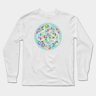 Flower of Life Multicolored on Blue Long Sleeve T-Shirt